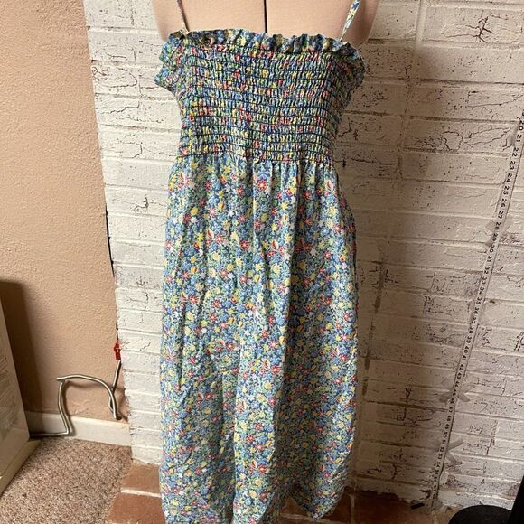 Vintage Private Line Prairie Floral Midi Shirred Dress Large - Picture 2 of 11